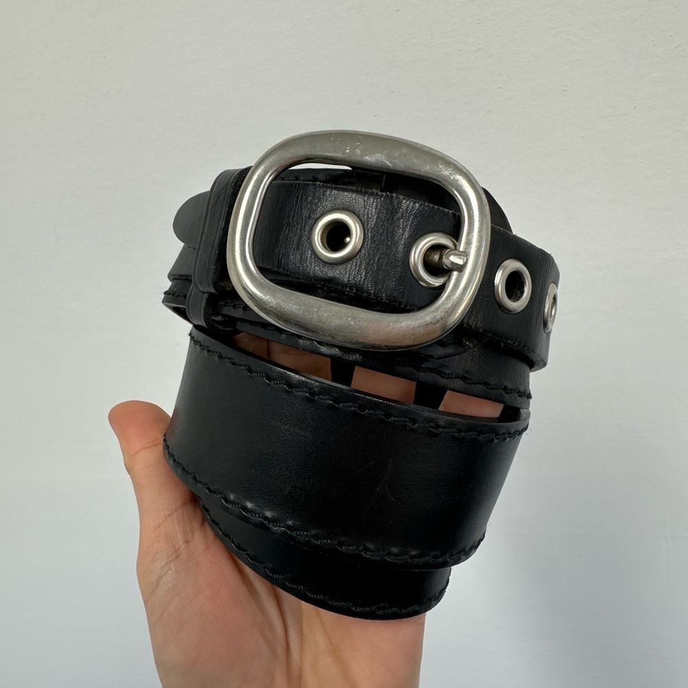 ⛔️SOLD⛔️Losco Of Paris Vintage Black Leather Belt Silver Tone Hardware Adjus - Picture 2 of 14